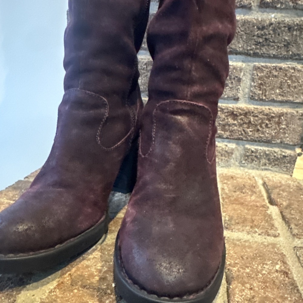 Born Over The Knee Suede Leather Block Heel Boots Women's Sz 7 Dark Red - Picture 16 of 16
